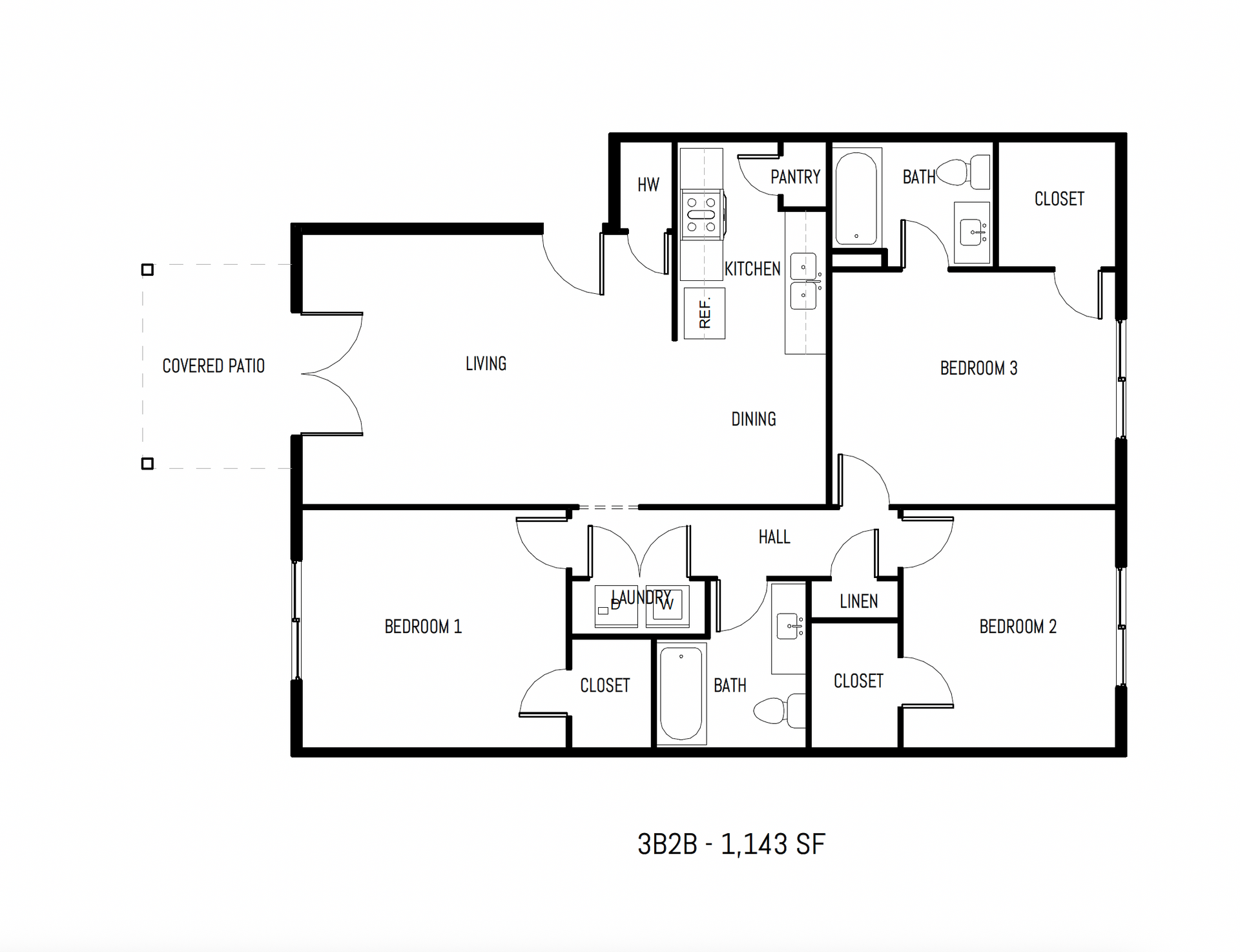 3D floor plan of an apartment with kitchen, living area, bedroom, and bathroom; neutral tones.