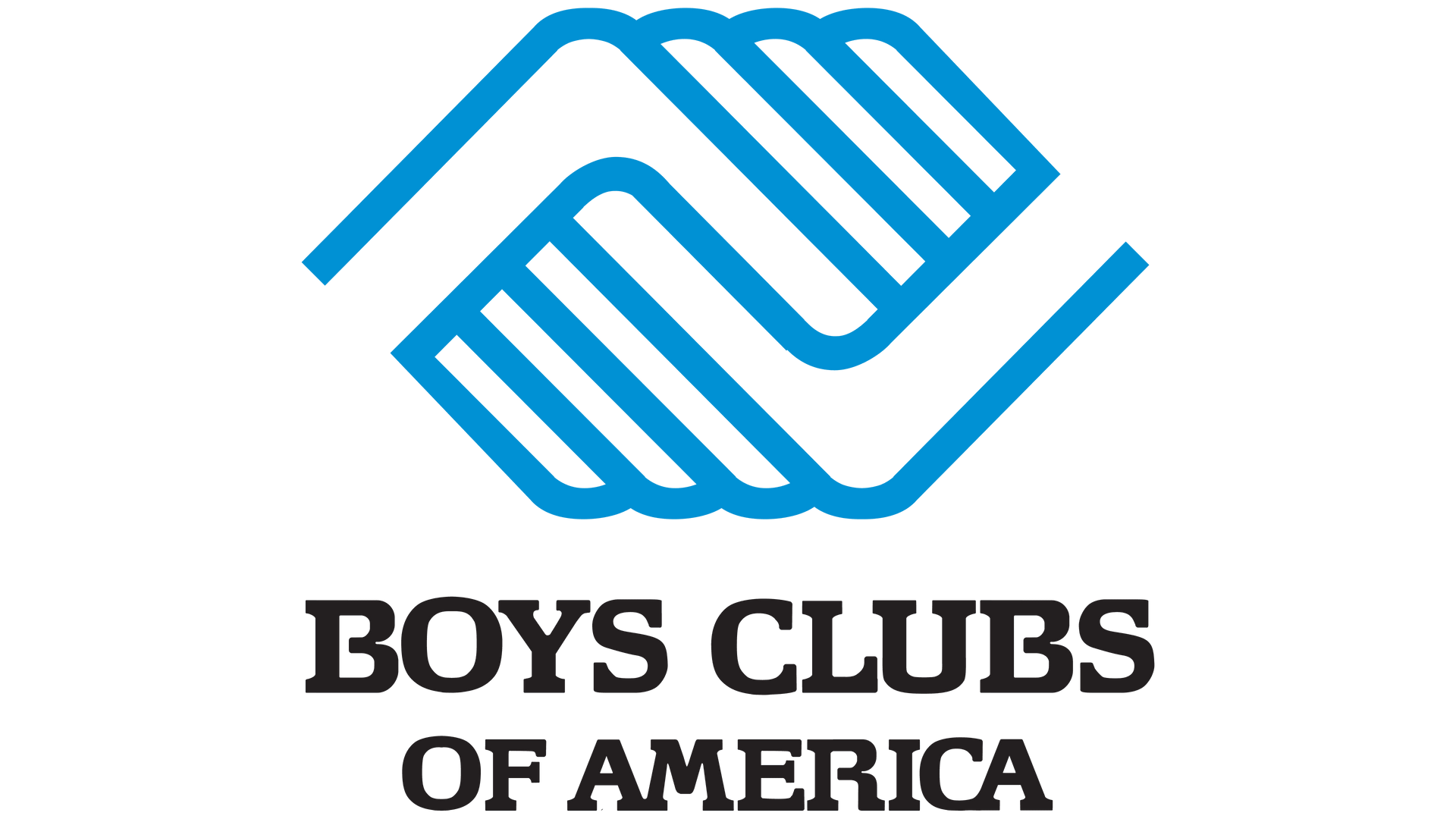 The logo for the boys clubs of america shows two hands shaking each other.