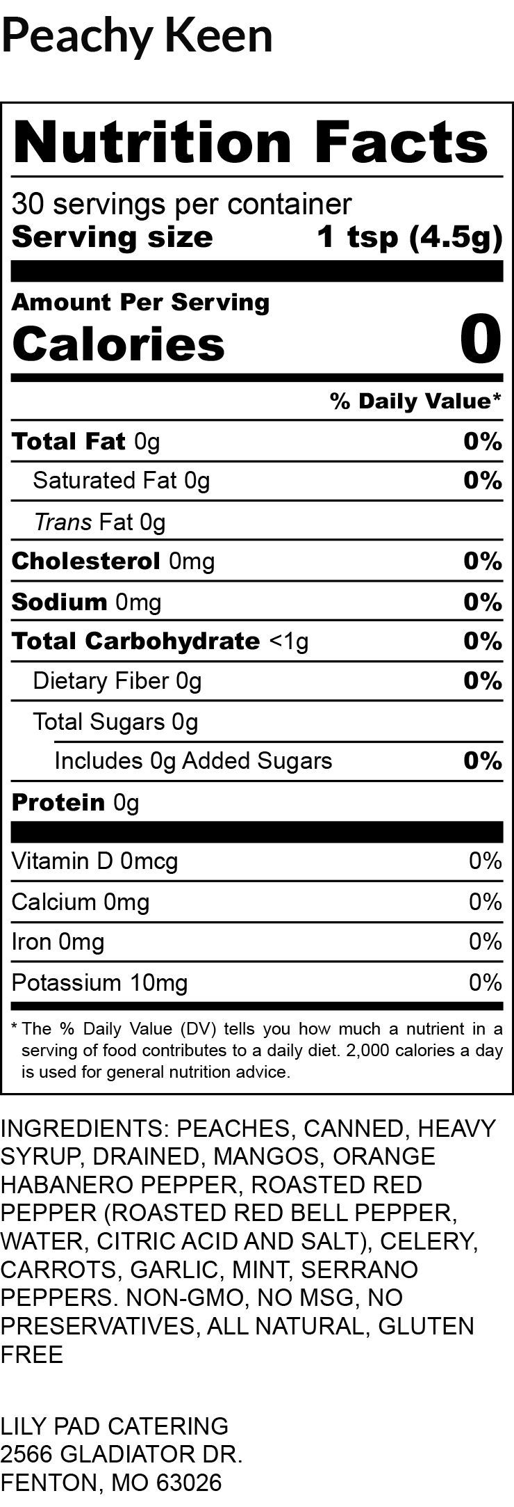 Peachy Keen - Nutrition Label