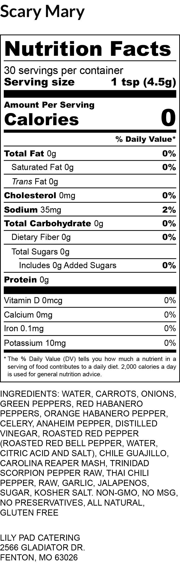 Scary Mary - Nutrition Label