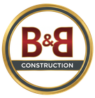 Logo for B&B Construction: Red "B&B" letters with ampersand, gold rim, and "CONSTRUCTION" below.