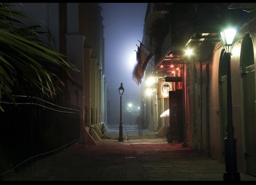 Fog-filled Pirate's Alley in the French Quarter