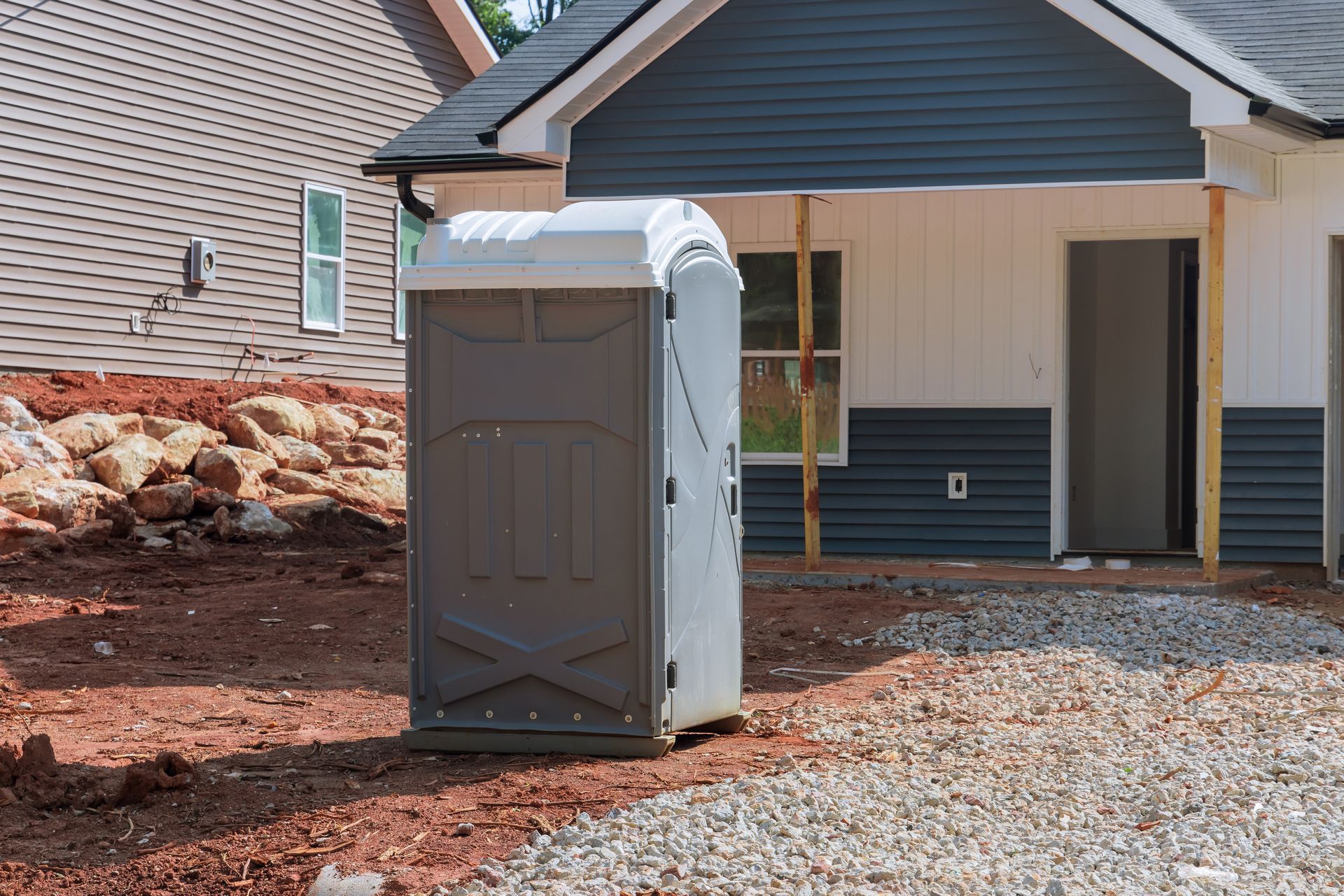 Portable restroom unit on-site for construction use. Portable restroom unit on-site for construction use.