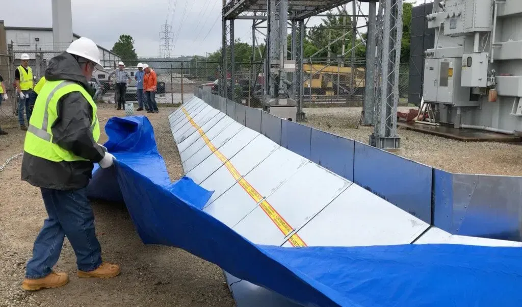 The Inero Flood Barrier is comprised of aluminum flood panels that can be joined together and form long barriers.  This system does not require any fill material to stop flood water.