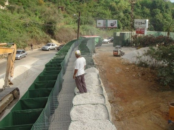 HESCO Barrier Blastwall with Modified Hollow Center configuration to protect from car bombs