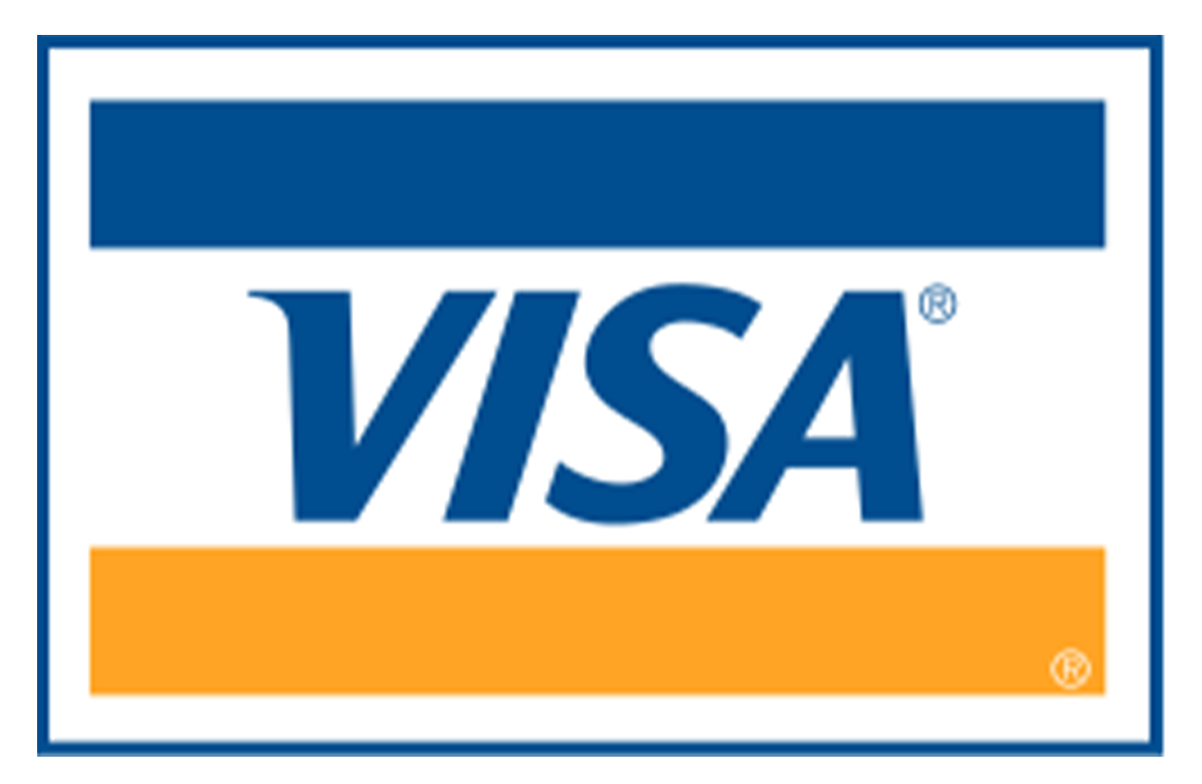 Visa logo with blue and orange rectangles and the word
