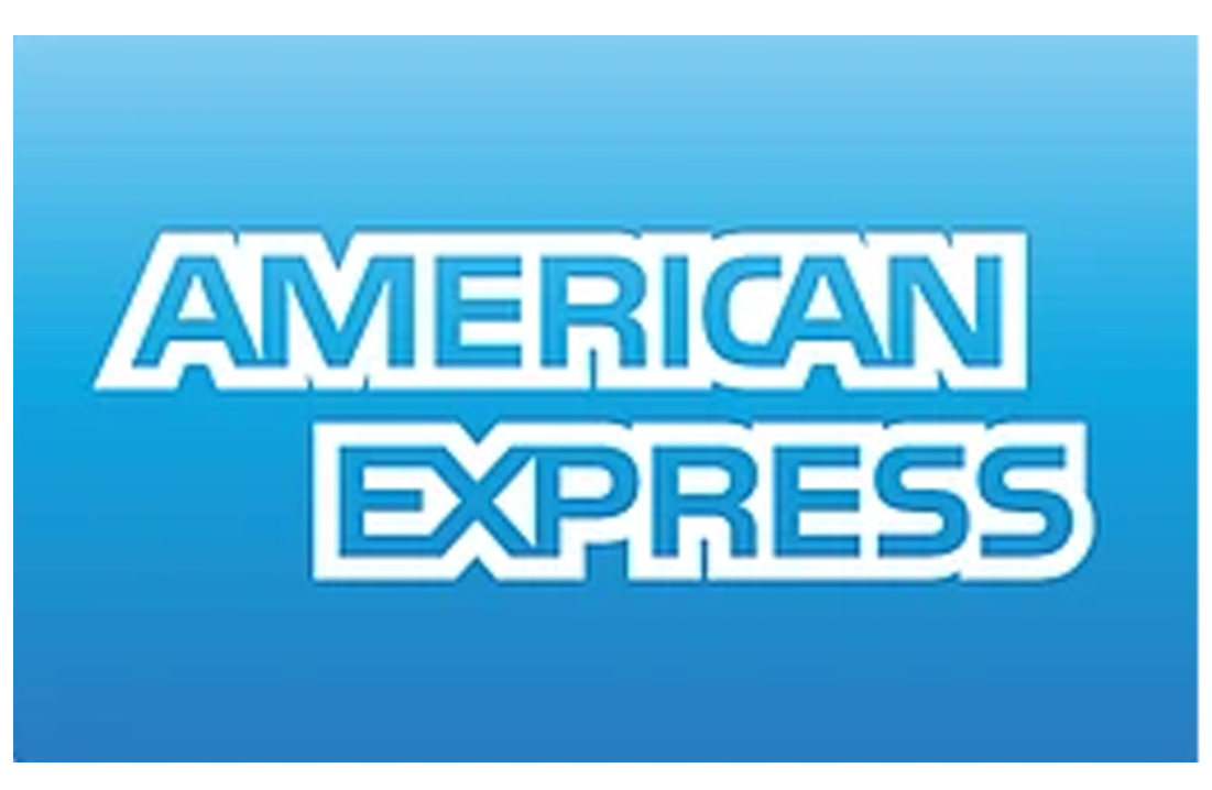 American Express logo with white text on a blue gradient background.