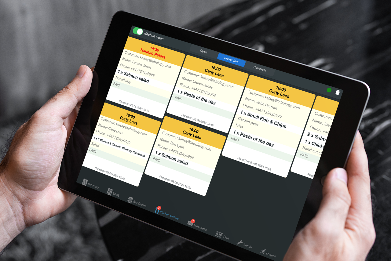 Restaurant booking pre-orders on EPOS