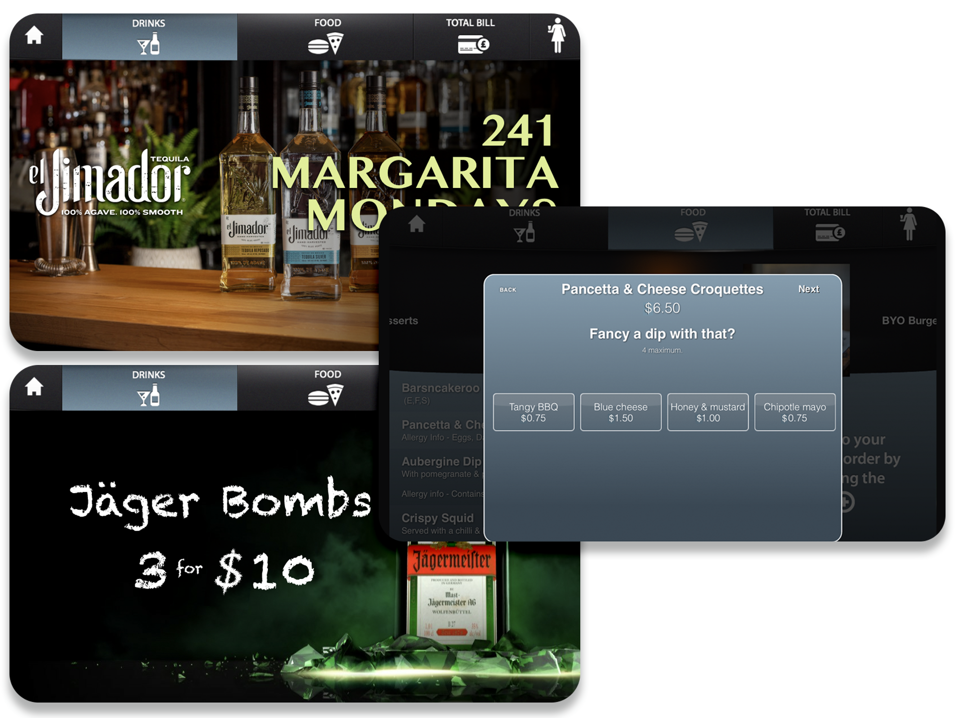 Self-ordering tablets, advert and upsell options examples