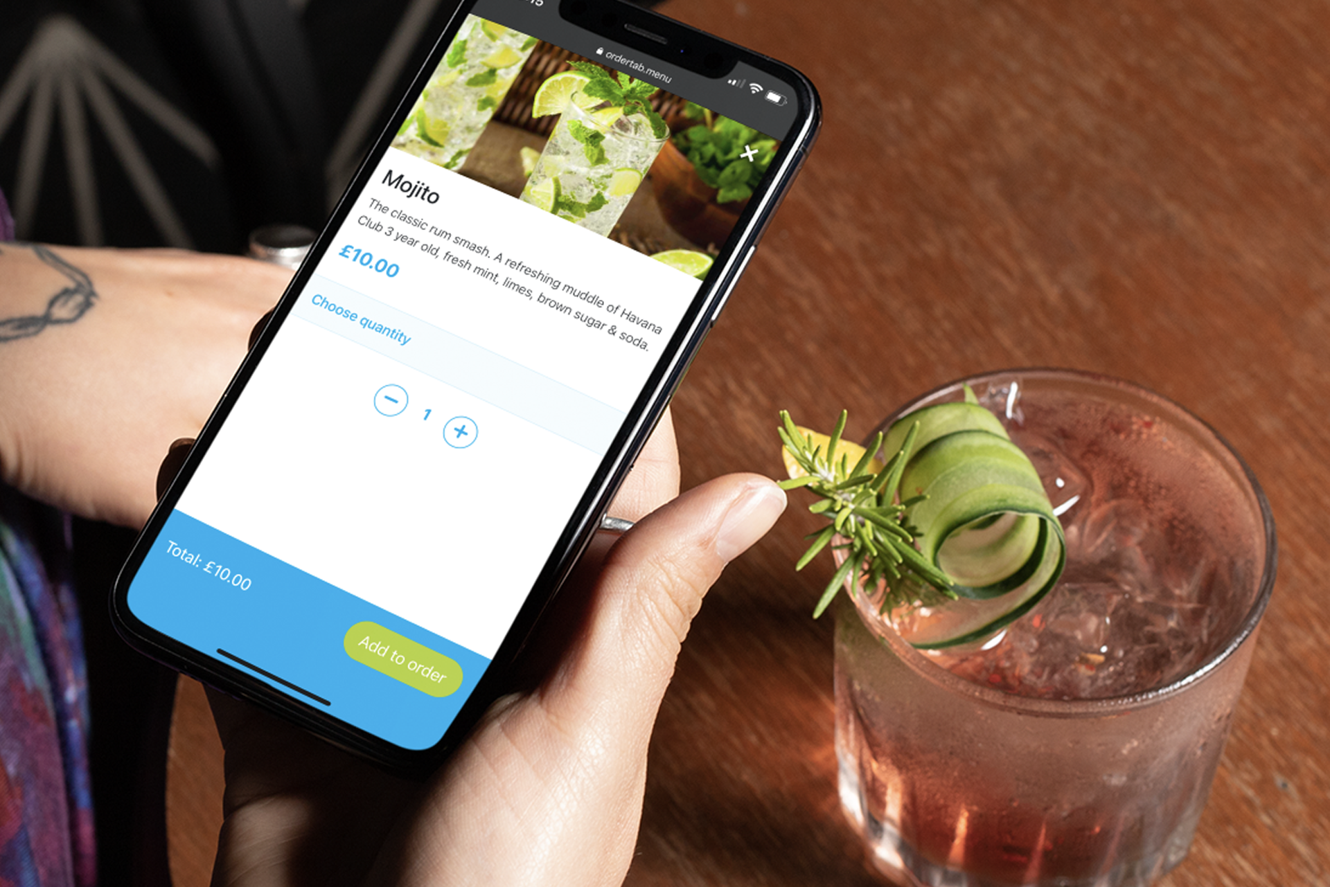 Mojito order on mobile ordering app