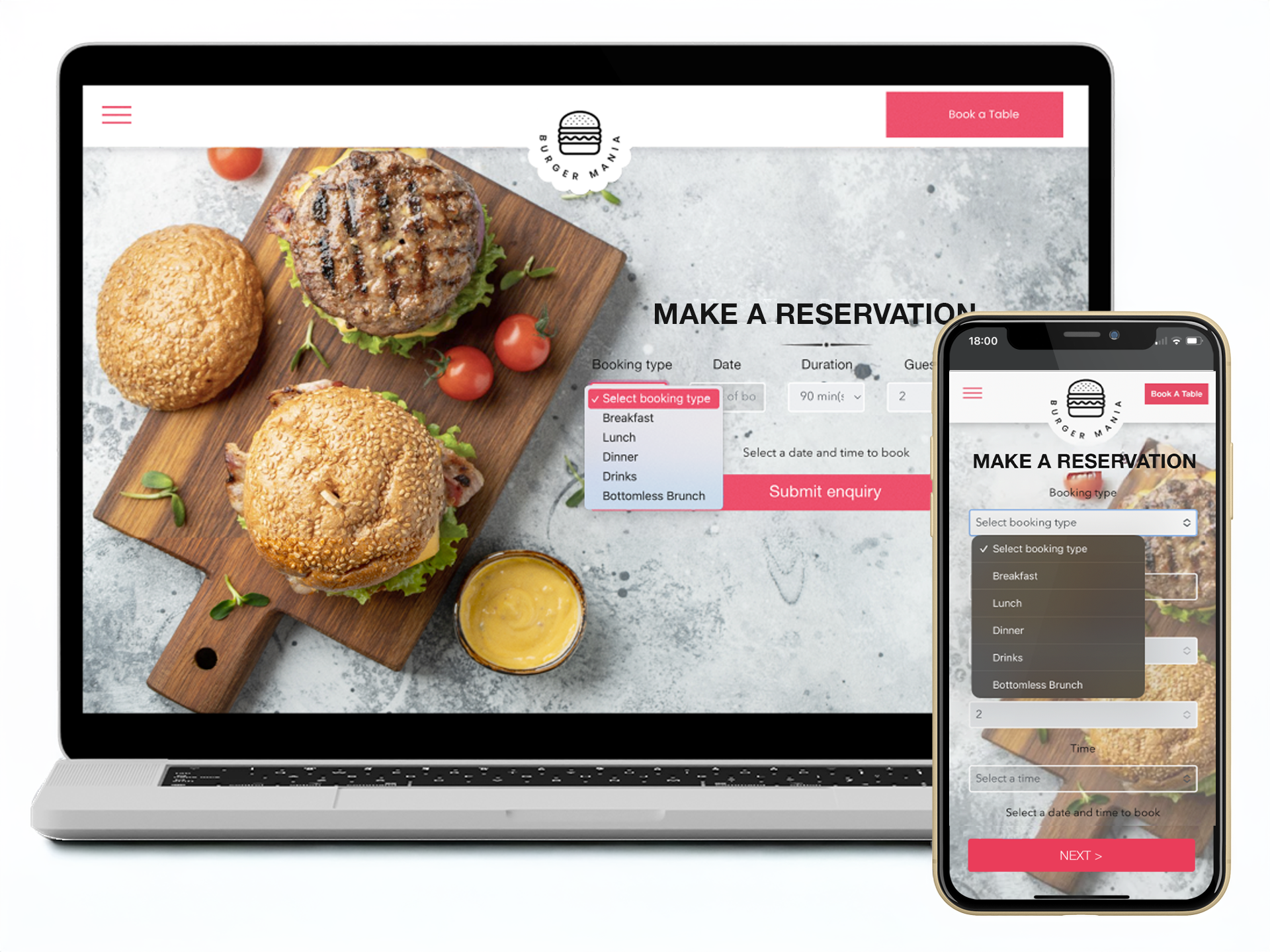 Restaurant reservation system, place orders from your website