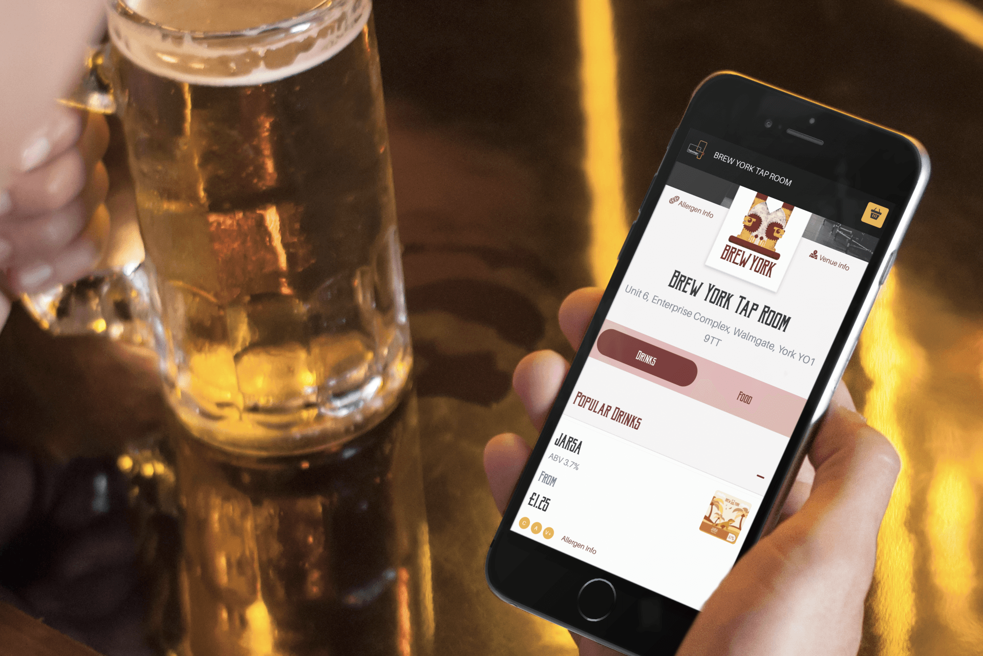 Mobile ordering app in a pub