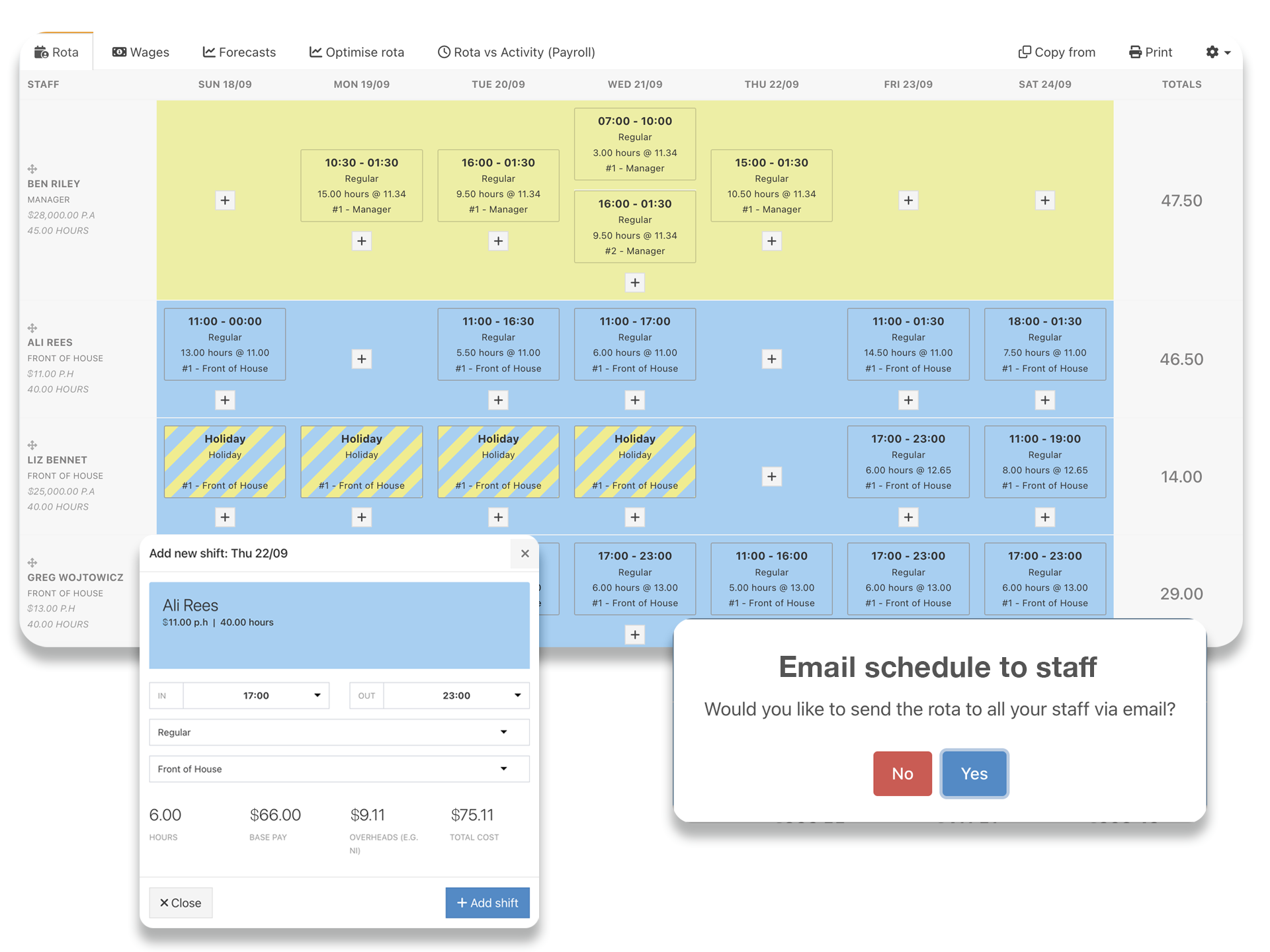 Staff scheduling tools, building a schedule