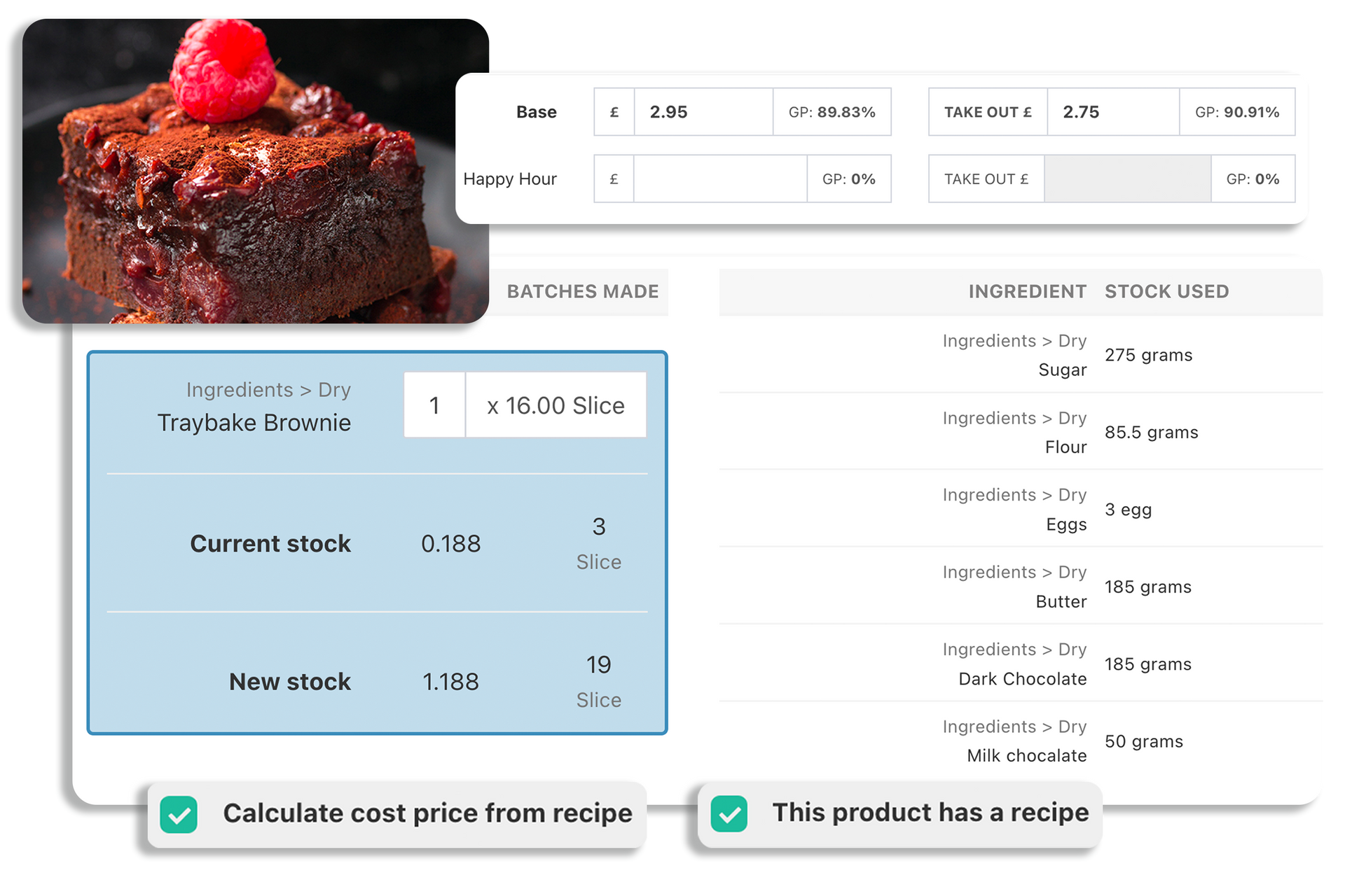 Stock set up for Brownie batch maker