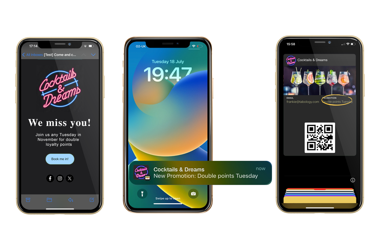 Pub loyalty scheme, email  offer, push notification & member pass in Apple Wallet