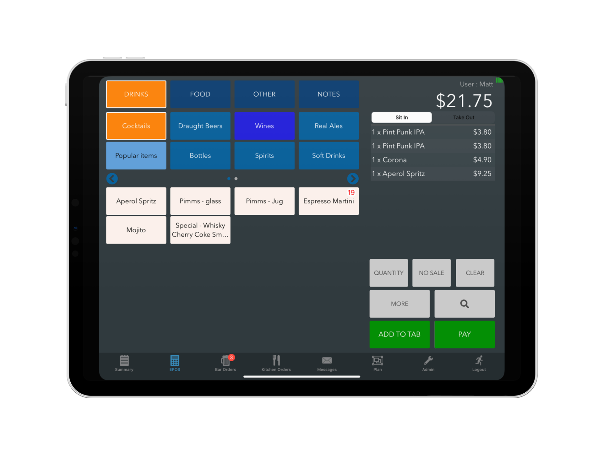 POS interface, showing product description and automatic price promotion