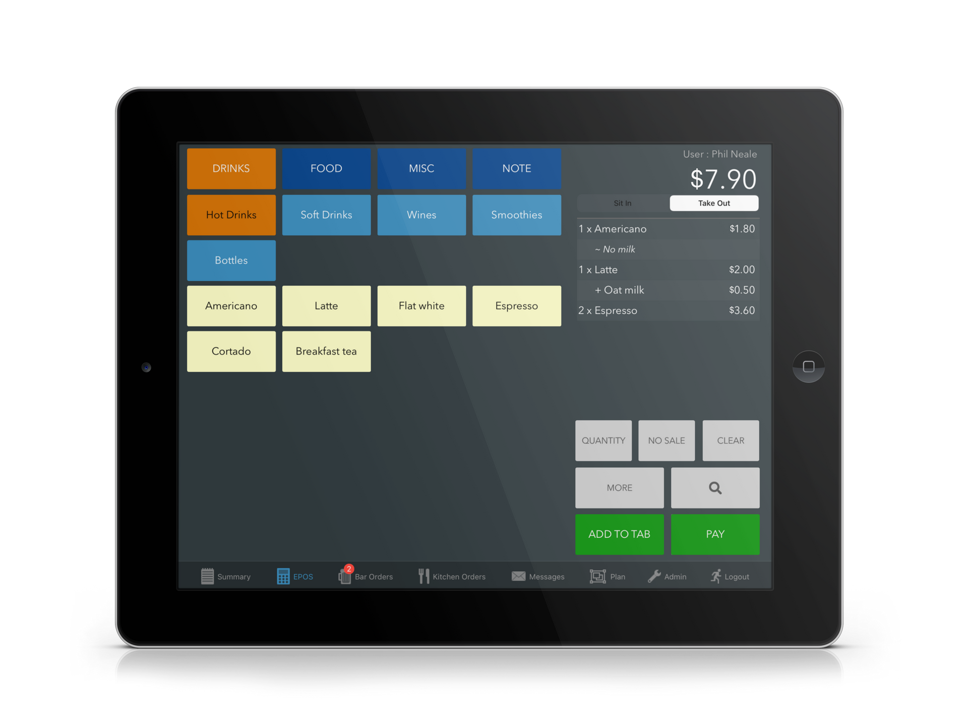 Coffee shop POS, simple interface
