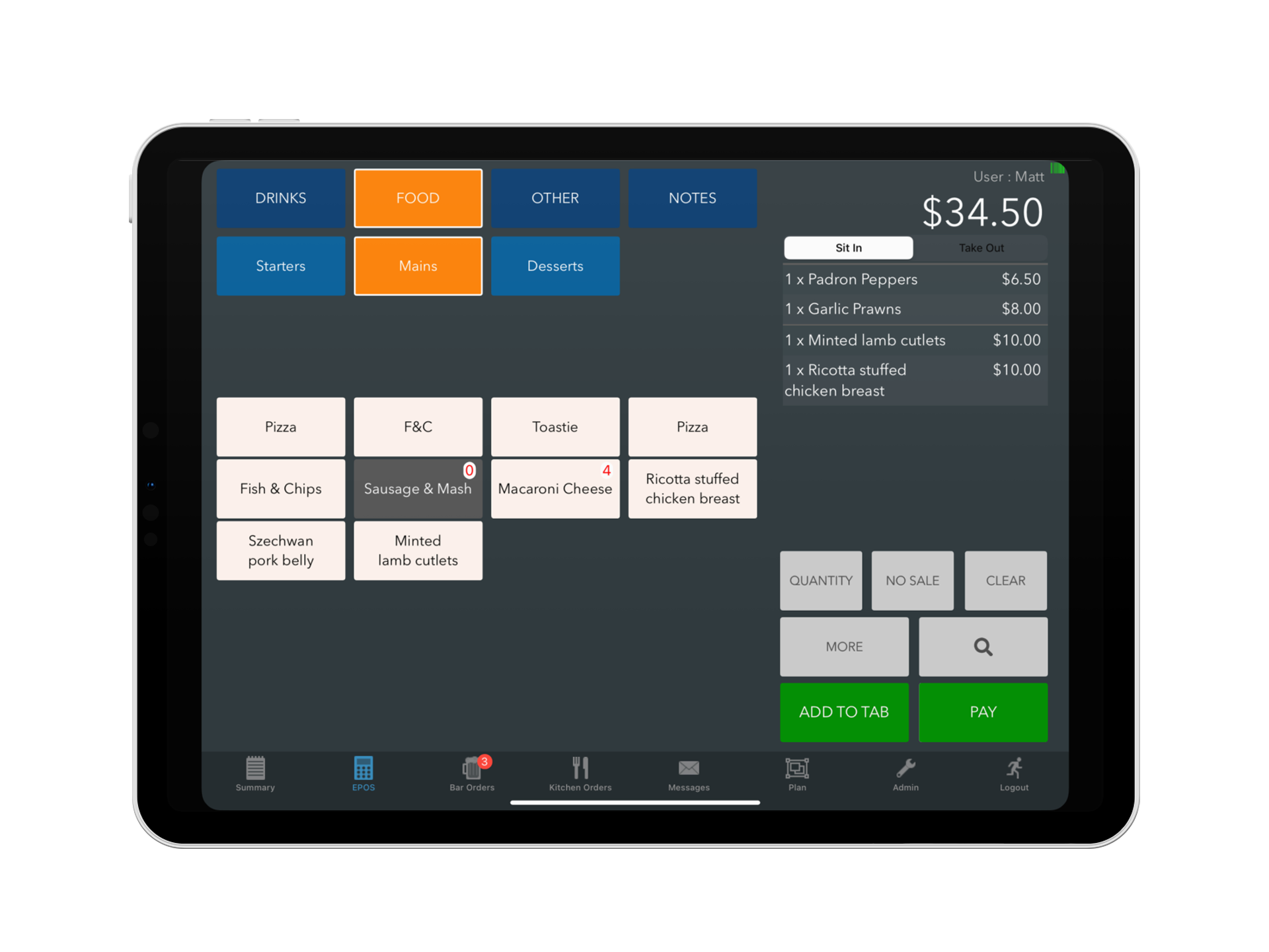 Simple interface, restaurant POS