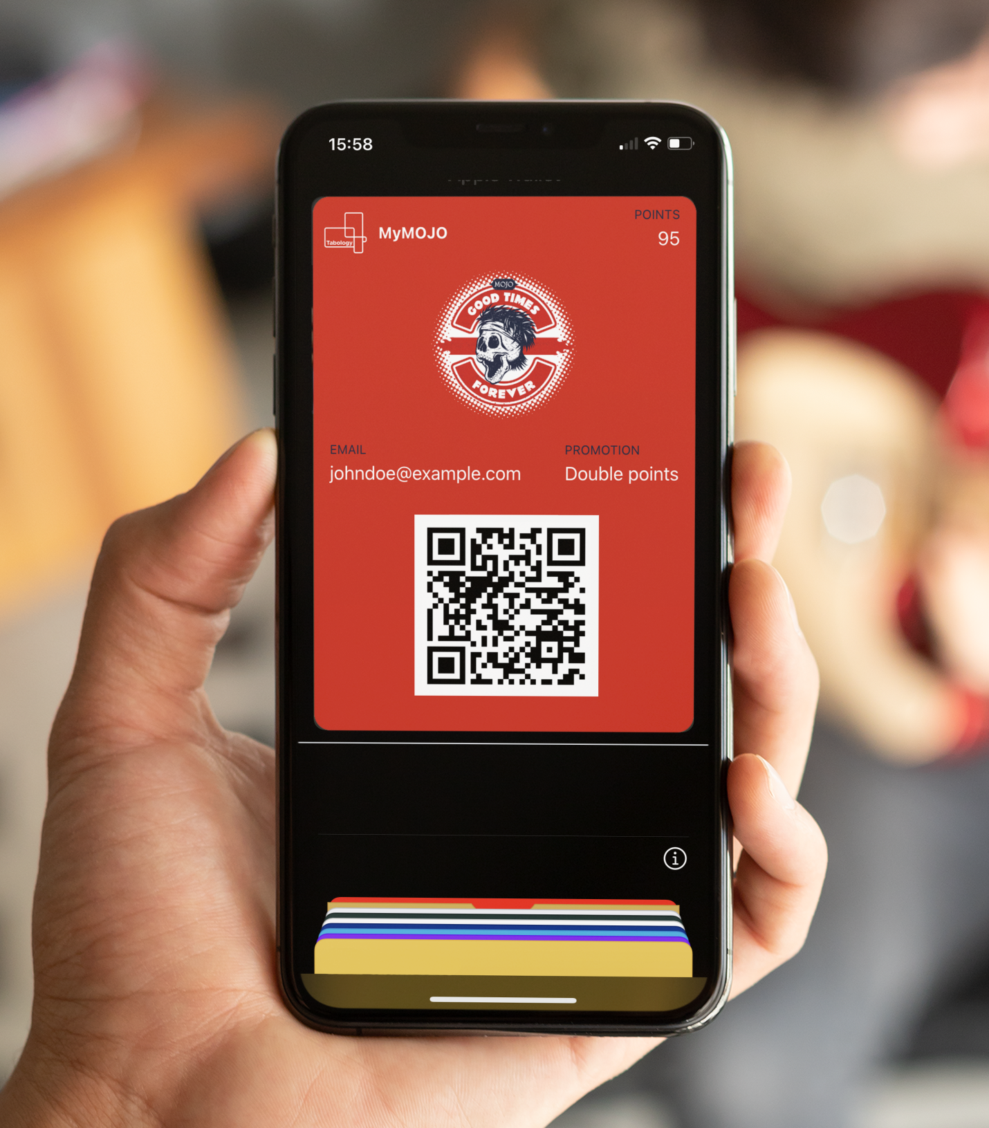 A close up of a loyalty QR code on an iphone