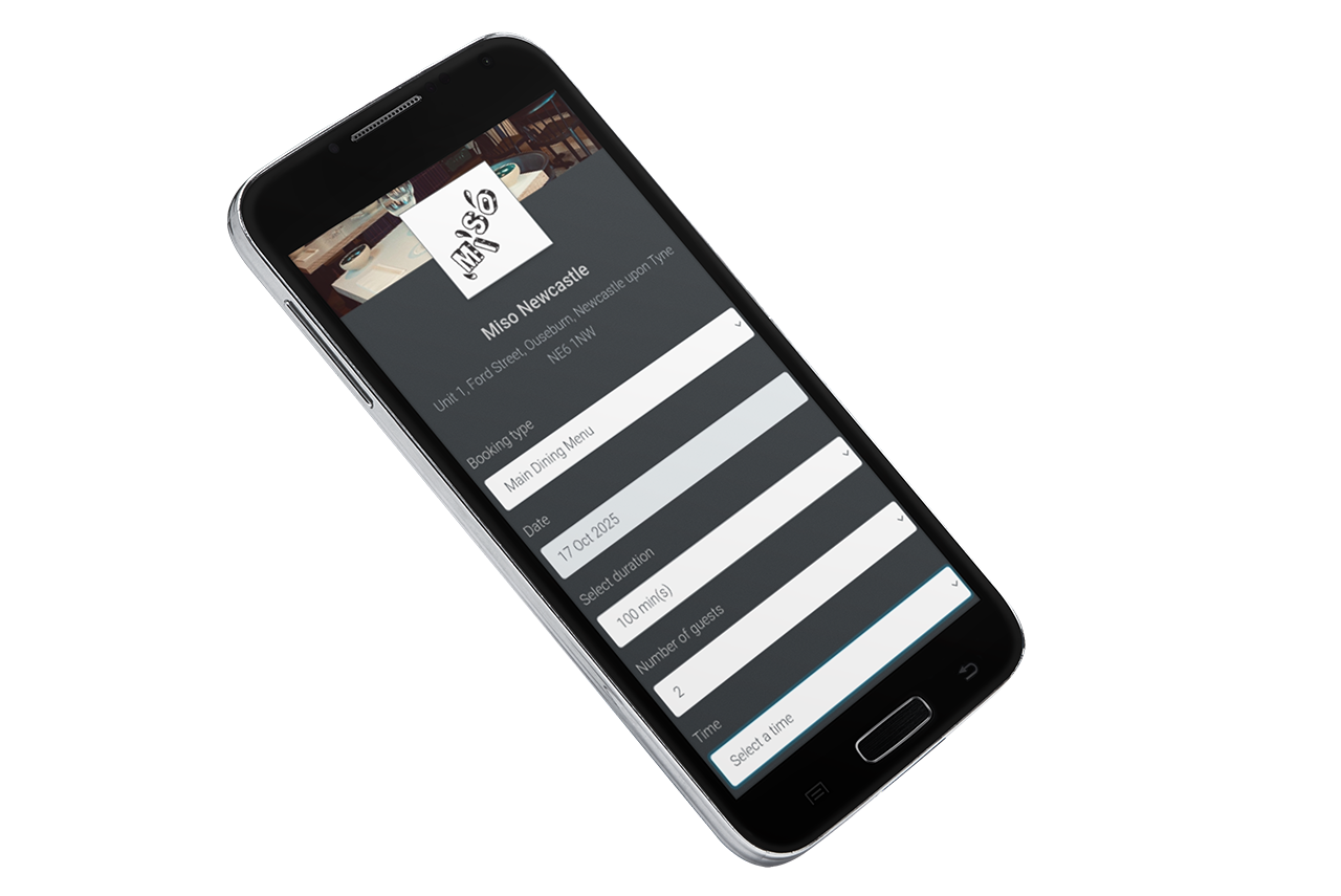 a mobile phone displaying the online booking form for Miso restaurant