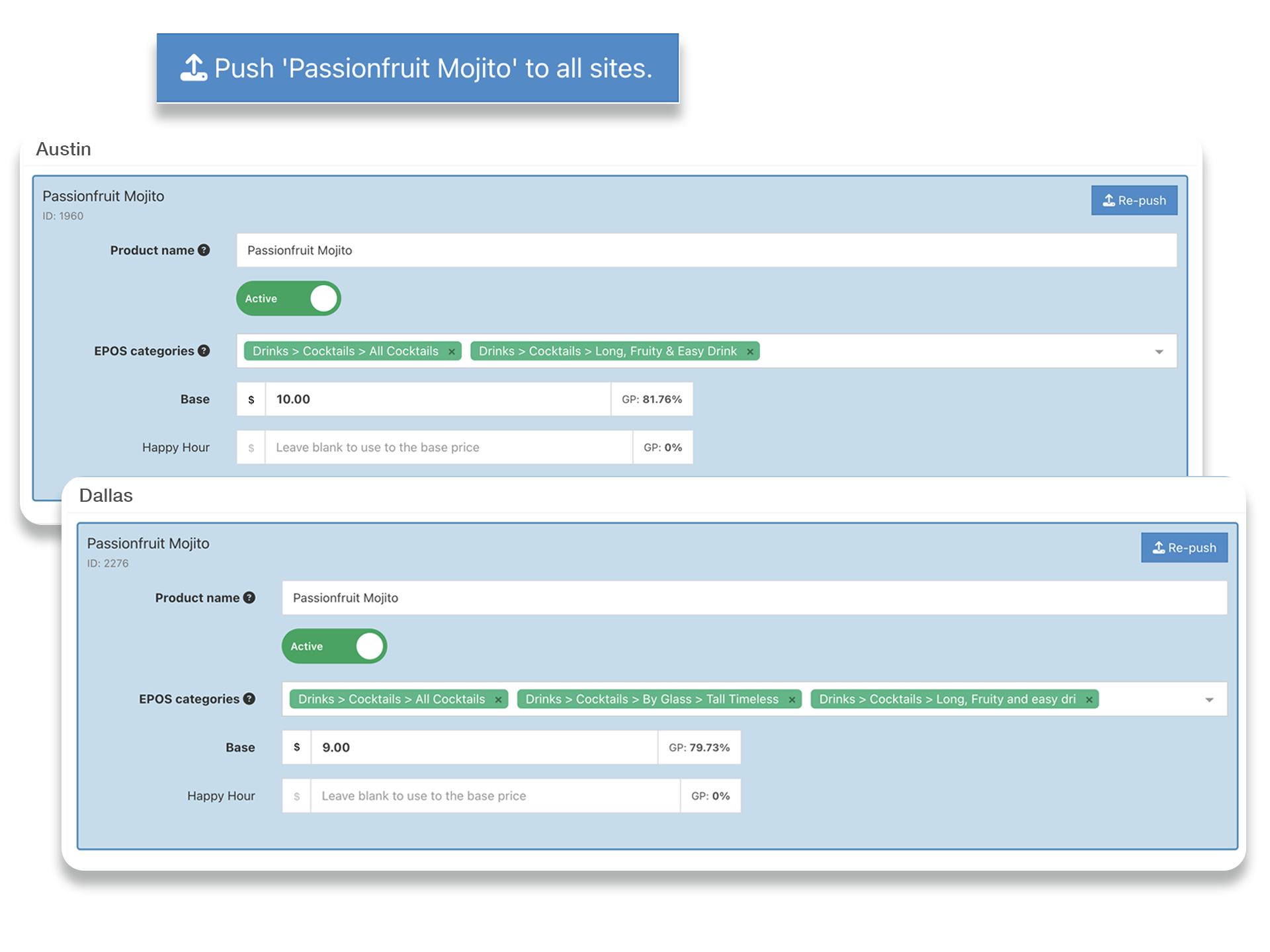 Create central products on POS back office