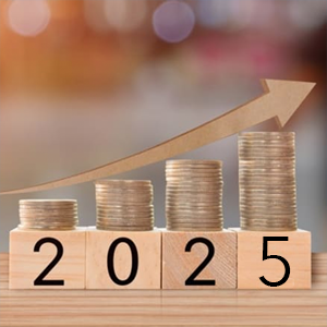 Stacks of coins on blocks with 