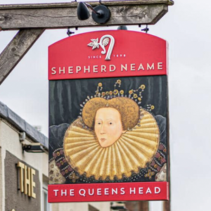 The Queens Head hanging pub sign