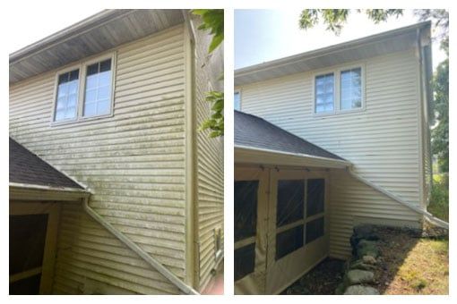 tan house before and after pressure washing