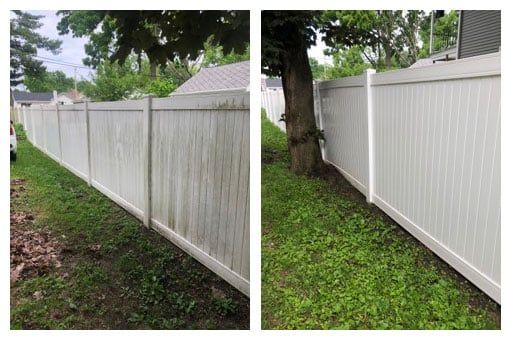 vinyl fence before and after power washing