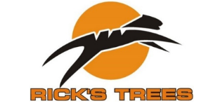 A black and orange logo for rick 's trees