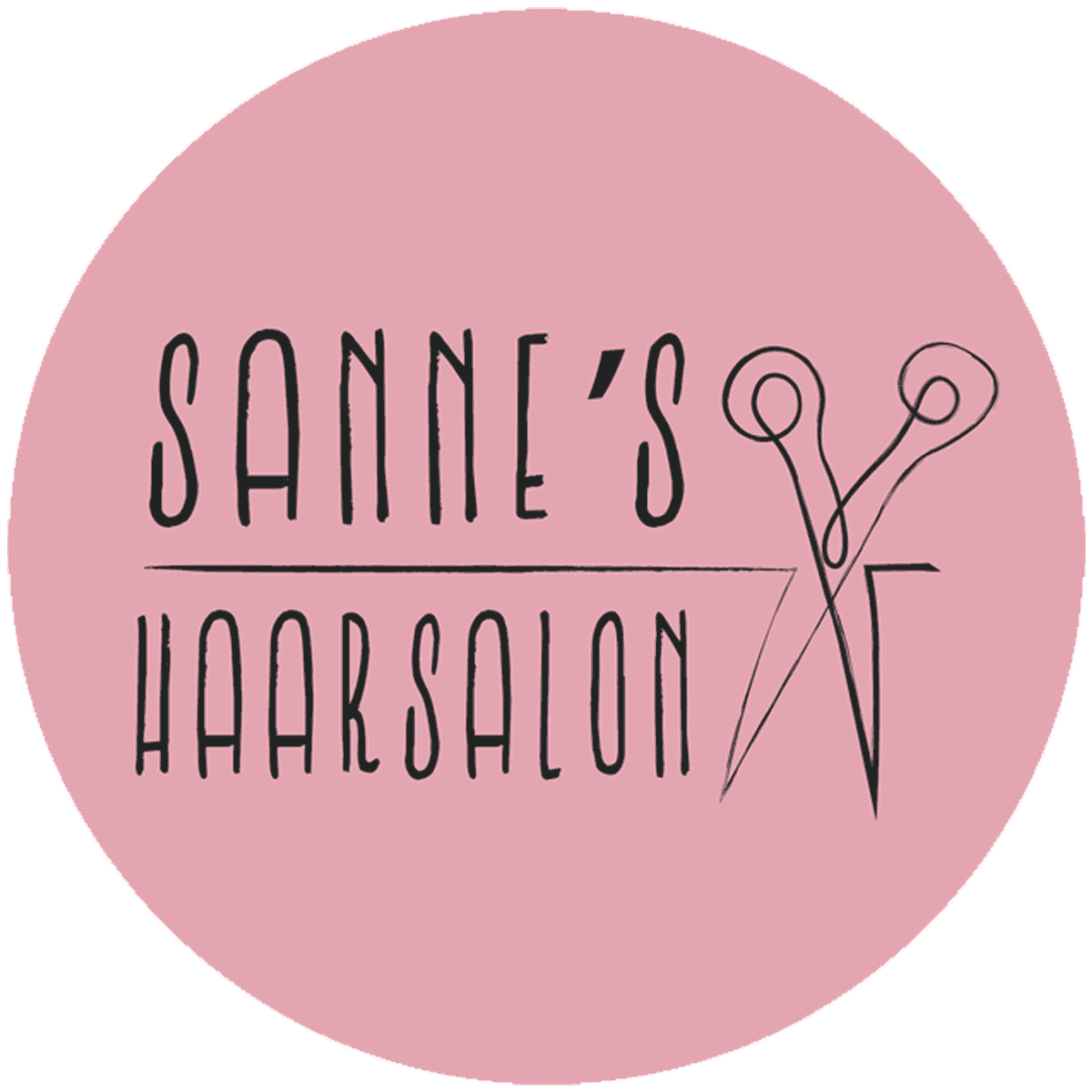 Logo van Sanne’s Haarsalon, een kapsalon in Vlaardingen, met een schaar als afbeelding