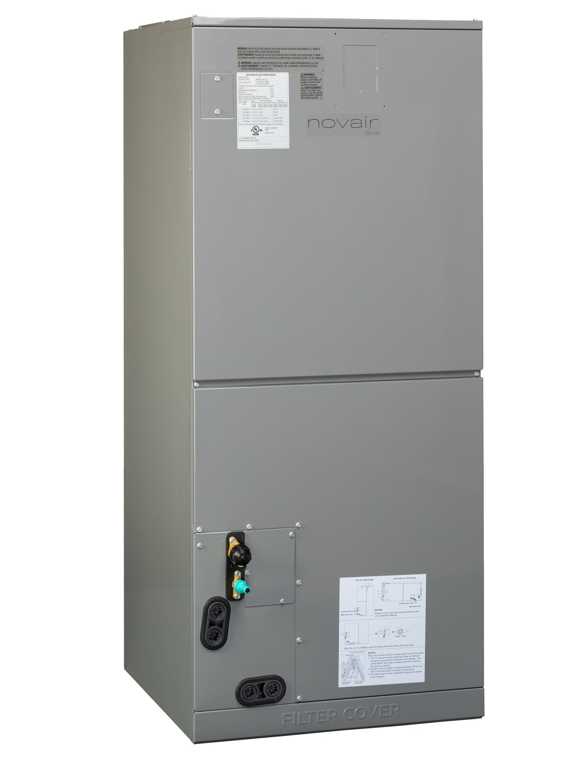 White wall-mounted air conditioning unit with a textured grill and control panel.