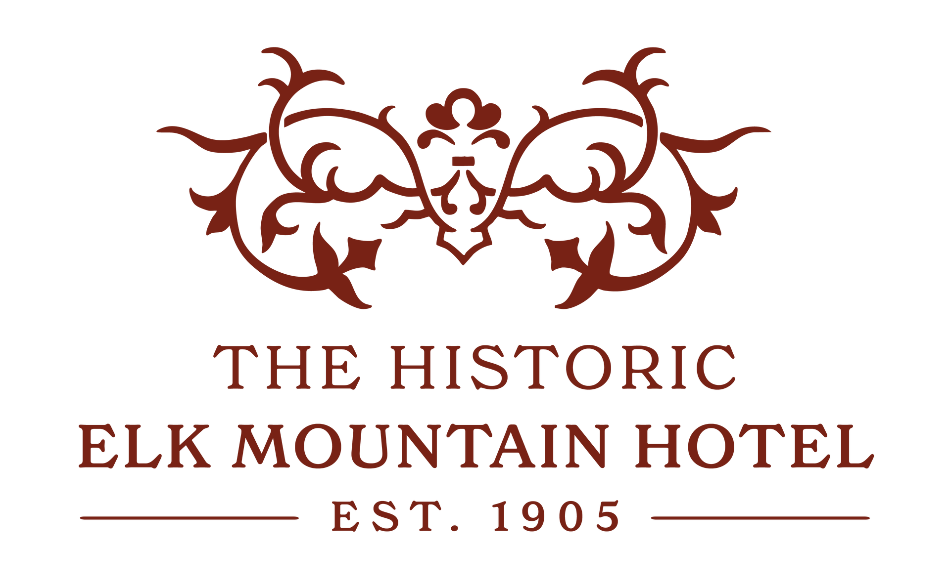 A red oval logo for the historic elk mountain hotel.