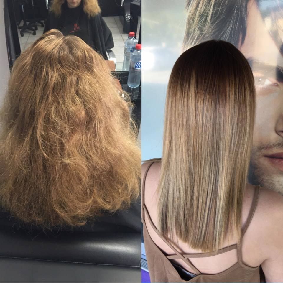 A Before And After Photo Of A Woman 's Hair — Klic's Hair Design In Earlville, QLD