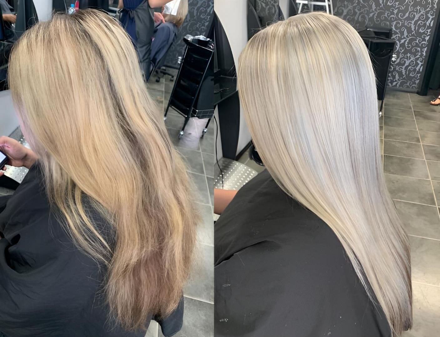 A Before And After Photo Of A Woman 's Hair In A Salon — Klic's Hair Design In Earlville, QLD