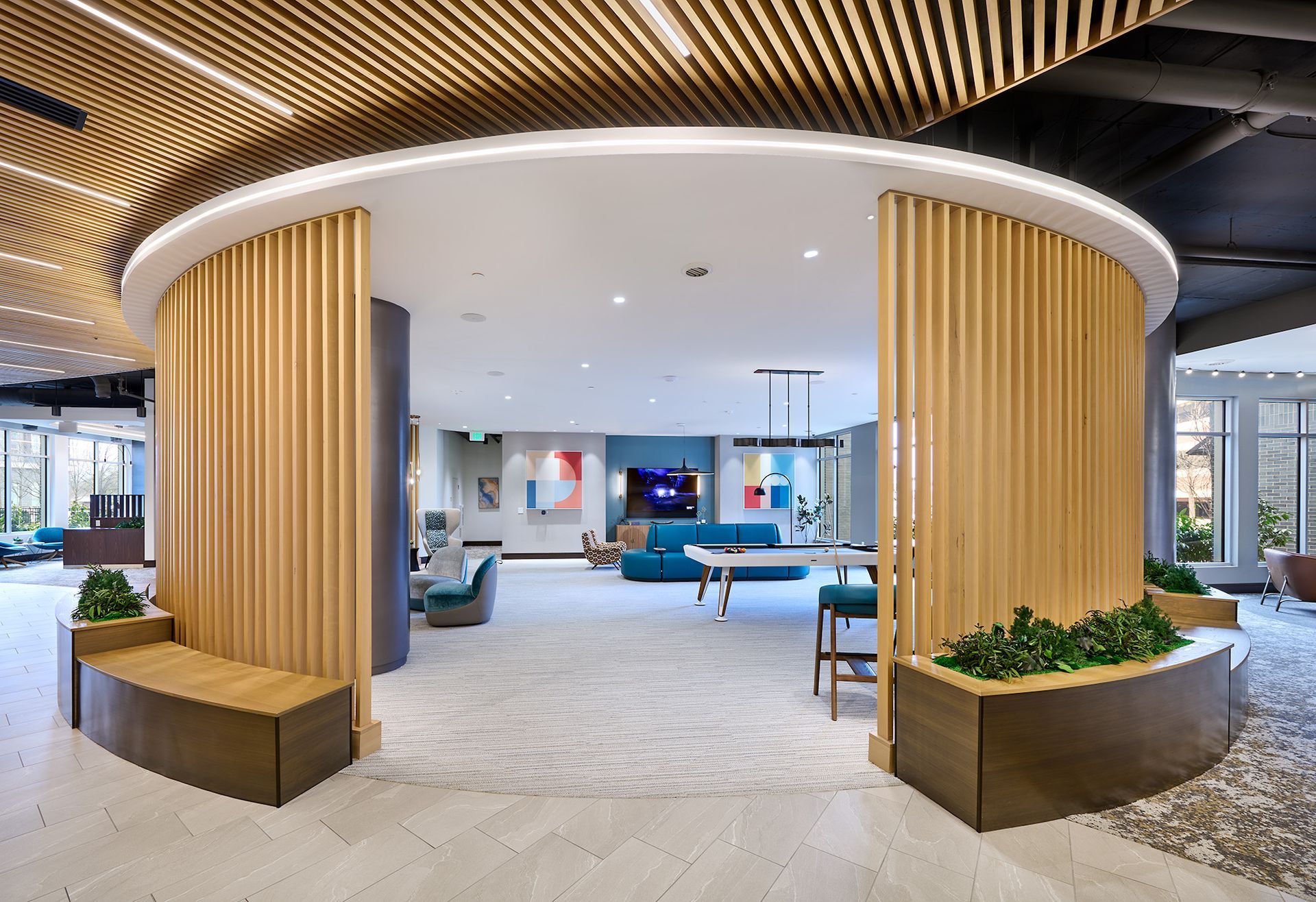 Lounge area at Opal Largo Station in Largo, MD.