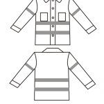 White safety shirt with reflective stripes and two front pockets.
