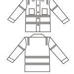 White work jacket with reflective stripes and two front pockets.
