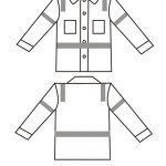 White safety shirt with reflective stripes and two front pockets.