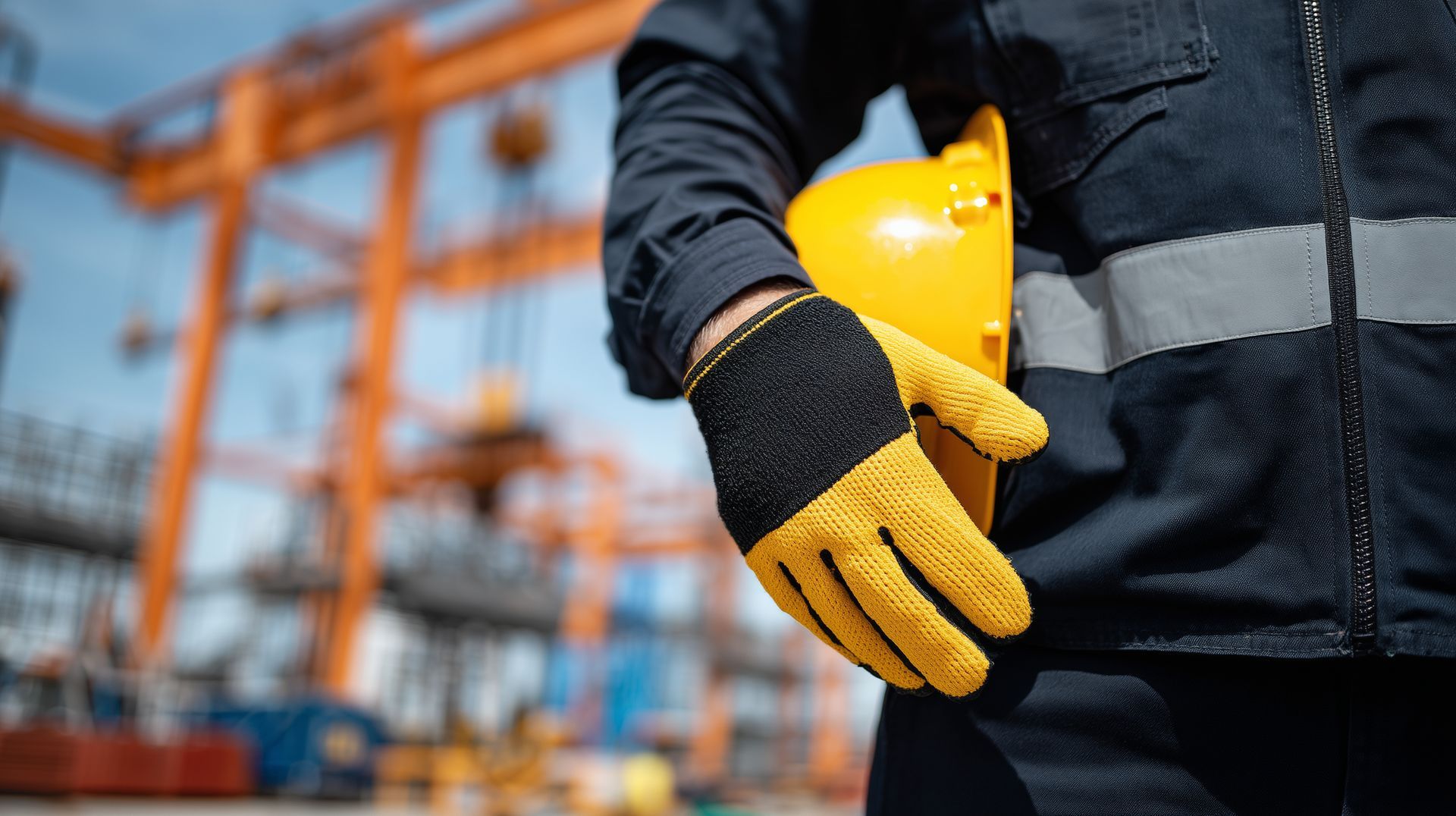 Blue medical gloves inside an open cardboard box on a white surface.