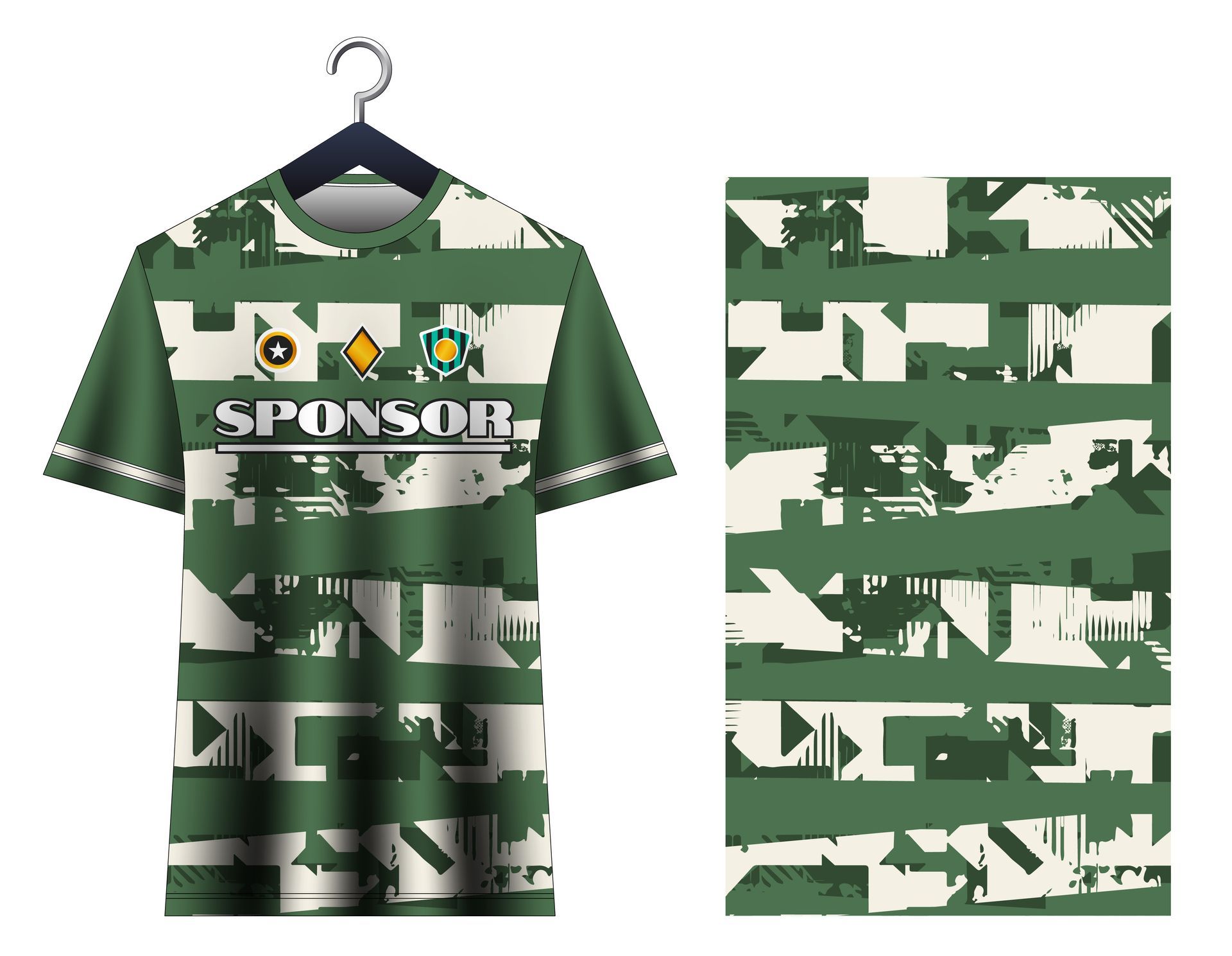 Soccer jersey with green and white stripes,