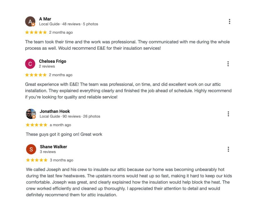 Amazing 5 star reviews of our insulation company