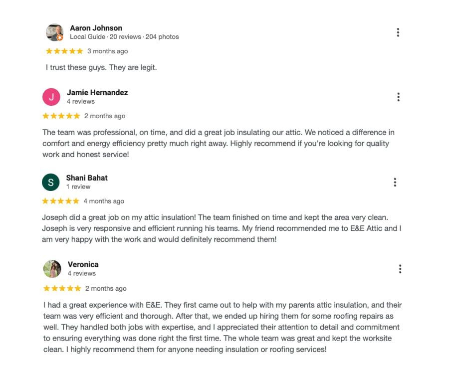 More 5 star reviews of our insulation company