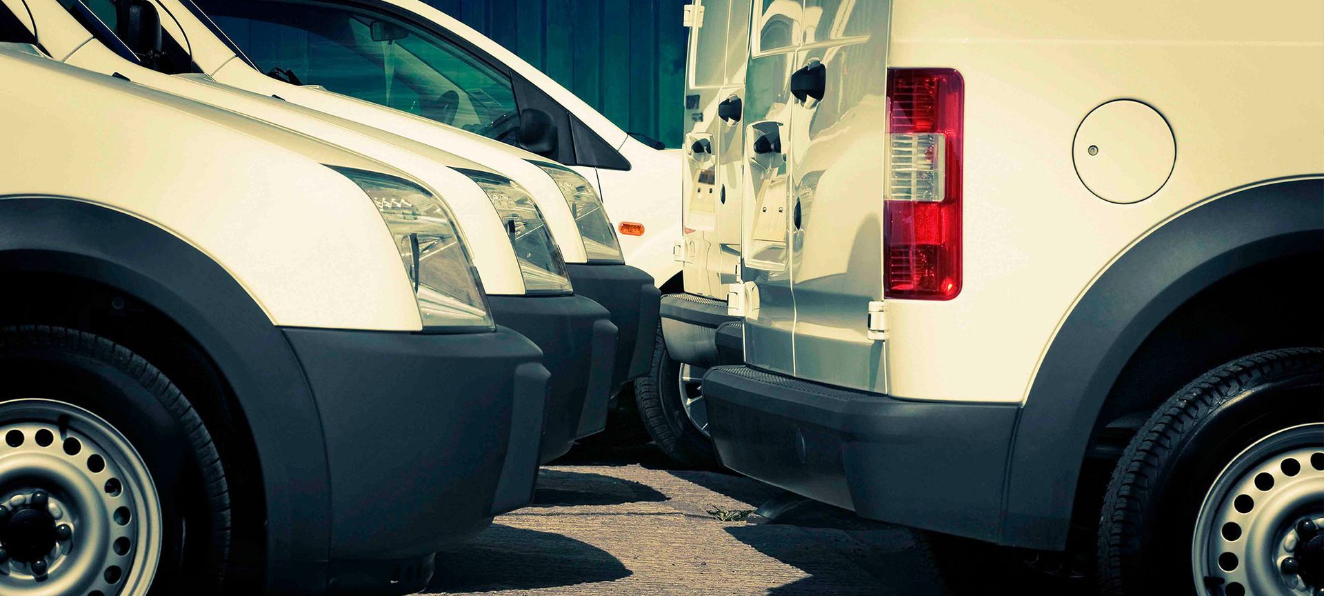 White vans parked closely together.