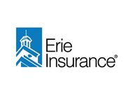 Erie Insurance logo: Blue building outline within a blue square, with 
