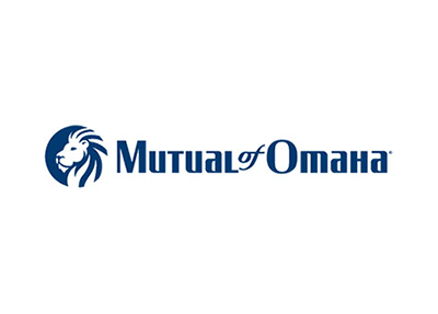 Logo of Mutual of Omaha, a blue circle with a lion's head and the words 