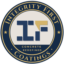 Logo for Integrity First Concrete Coatings featuring an "IF" monogram in navy and gold inside a circular border.