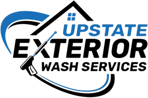 Logo for Upstate Exterior Wash Services: text with a house and a pressure washer.