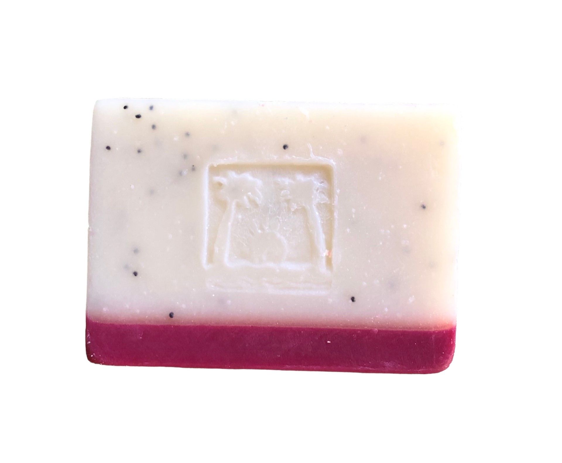 Naked 4.4 oz size Dragon Fruit soap bar with poppy seeds