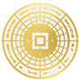 Classical Feng Shui A circular gold and white emblem with concentric rings, decorative patterns, and a central square symbol.
